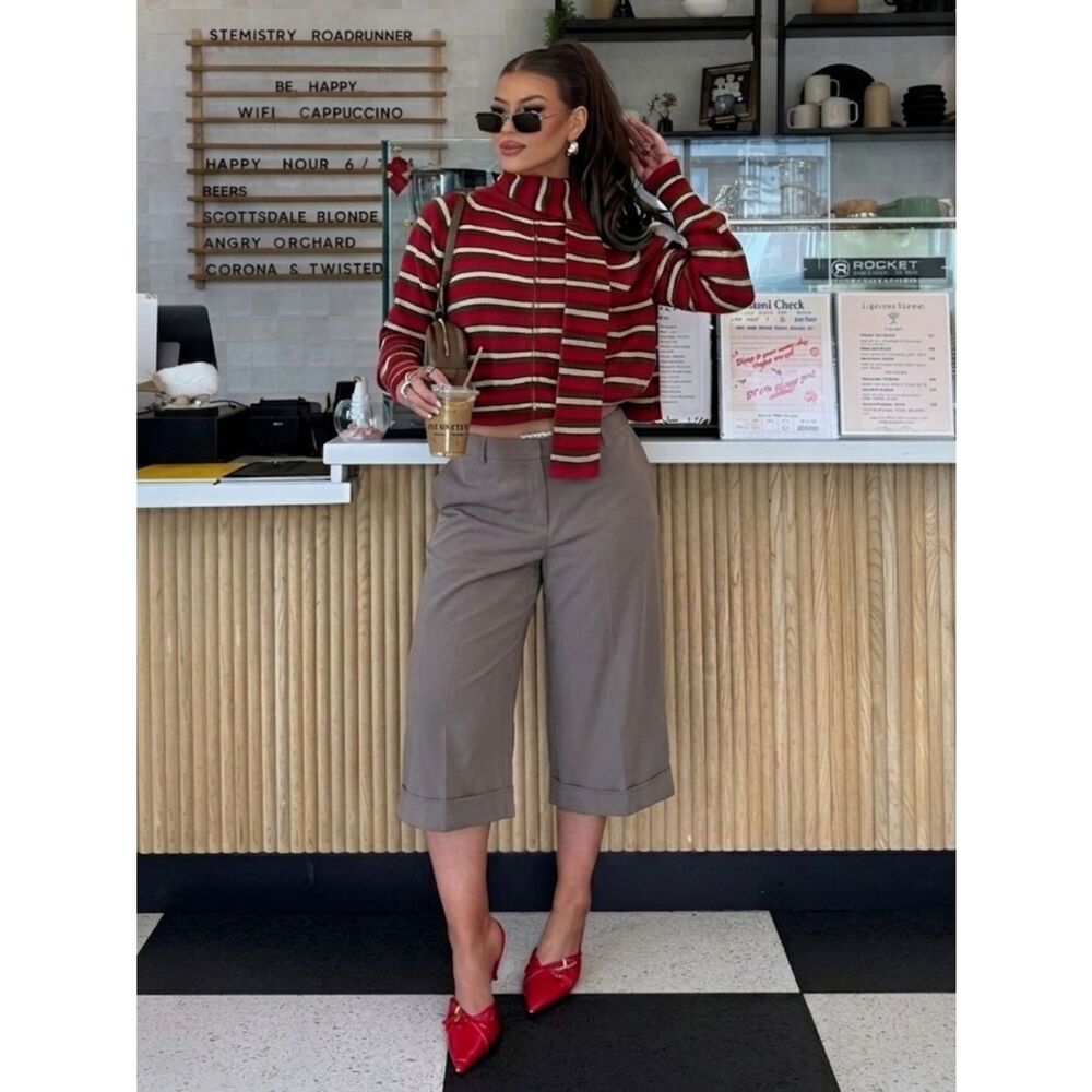 CATO Career Brown Capri Pants Comfy Fold Hem High Waisted Earthy Size 16W